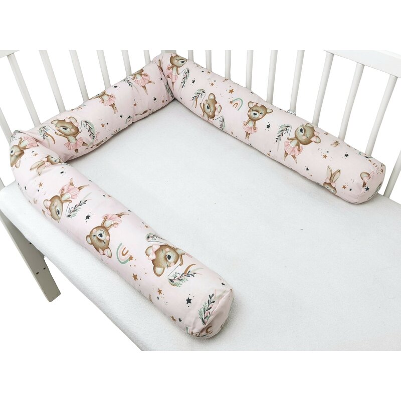Aparatoare pentru patut, MimiNu, Tip rulou, Cu husa detasabila, Lungime 180 cm, Din bumbac certificat Oeko Tex Standard 100, Design, Little Ballerina Pink