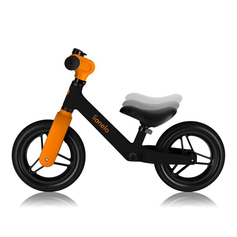 Bicicleta fara pedale, Lionelo, Toni, Cu ghidon si sa reglabile, Ultra usoara, 2.8 Kg, 18 luni+, Sustine 30 kg, Conform cu standardul EN71-1/2/3, Certificata TUV SUD, Portocaliu