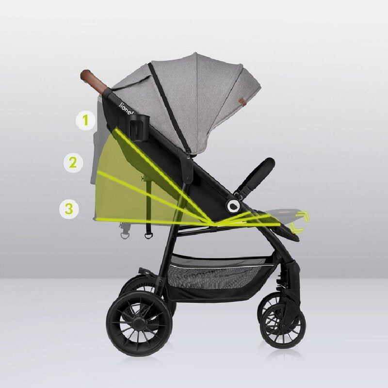 Carucior sport, Lionelo, Zoey, De la nastere, Cu accesorii, Cadru din aluminiu, 0- 15 kg, Conform cu standardul european de securitate EN1888-1, Gri