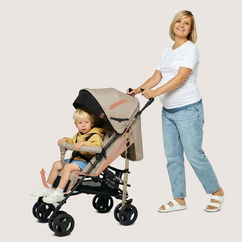Carucior sport compact, Lionelo, Irma, Spatar ajustabil in 4 pozitii, Suport picioare reglabil, Manere rotative, Pliere tip umbrela, 6- 36 luni, Pana la 15 kg, Conform cu EN1888-1:2018, Bej