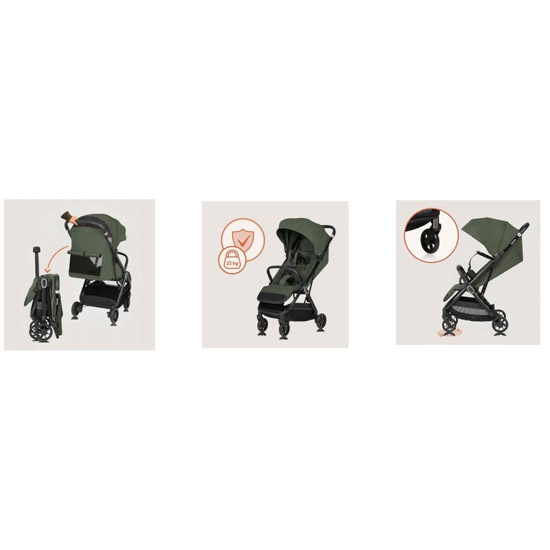 Carucior sport, Lionelo, Bess, Sustine 22 kg, 6 luni+, Capotina impermeabila si protectie SPF 50+, Include suport sticla, Pliere cu o singura mana, Maner pentru transport, Verde