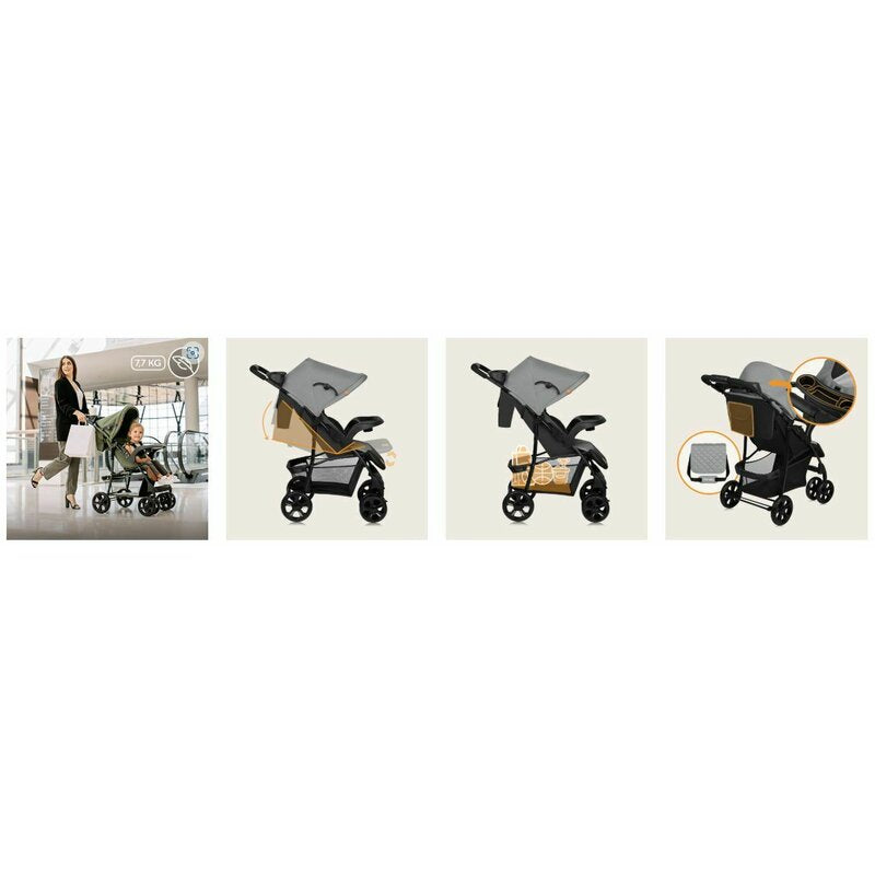 Carucior sport, Lionelo, Emma Plus, Cu tavita, 2 Suporturi pentru pahar, Geanta accesorii, Conform cu standardul european de securitate EN1888-1, Gri