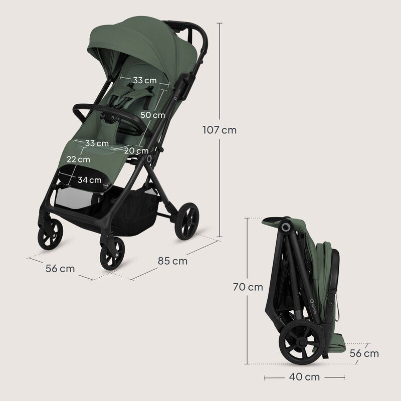 Carucior sport, Lionelo, Tansi, Pliere automata, Ultracompact, Manevrare cu o mana, Roti cu tehnologie GravelTech, Spatar si suport picioare reglabile, 6-48 luni, Sustine 22 kg, Verde