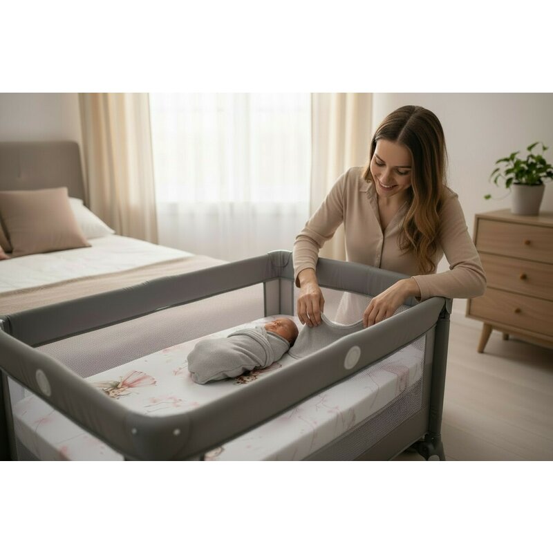 Cearceaf cu elastic, Qmini, Pentru patut co-sleeper, Aurora, Dimensiune 76 x 43 cm, Din bumbac certificat Oeko Tex Standard 100, Fairy Pink