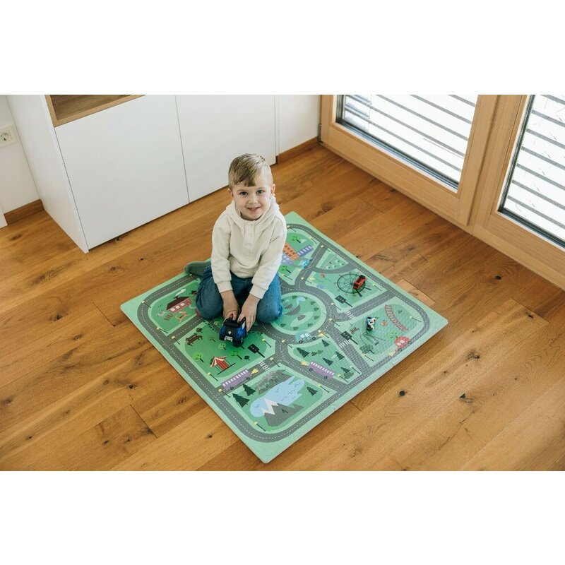Covoras puzzle, Free2Play, Pentru copii, Din spuma, 91x91 cm, 9 bucati, 36 luni+, Road