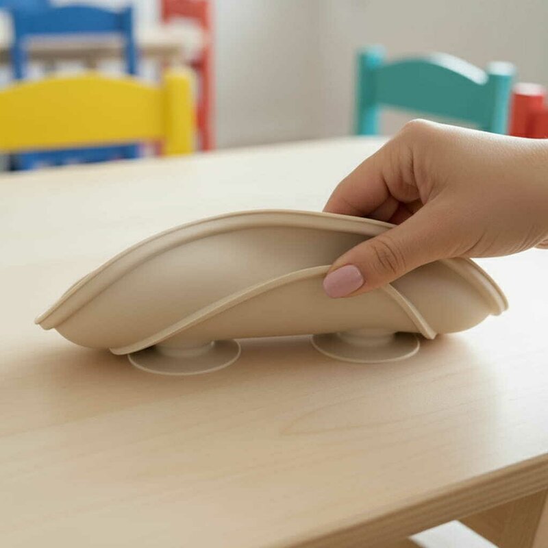 Farfurie compartimentata, Bocioland, Rotunda, Cu 3 compartimente, Fara BPA, 6-36 luni, Beige