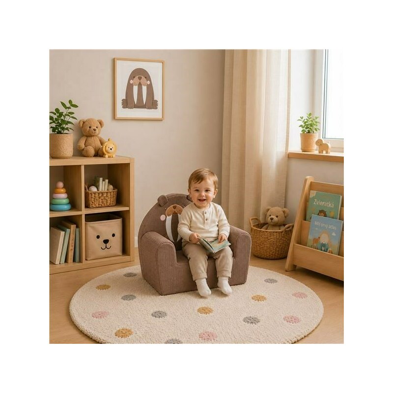 Fotoliu din burete, New Baby, Pentru copii, Din tesatura de catifea reiata, Cu husa detasabila, Materiale certificate Oeko Tex Standard 100, Morsa