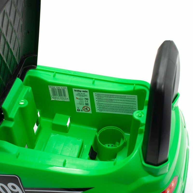 Masinuta de impins, Baby Mix, Racer, Pana la 25 kg, Cu volan, Cu sunete, Cu suport jucarii sub sezut si spatar confortabil, 12 luni+, Green