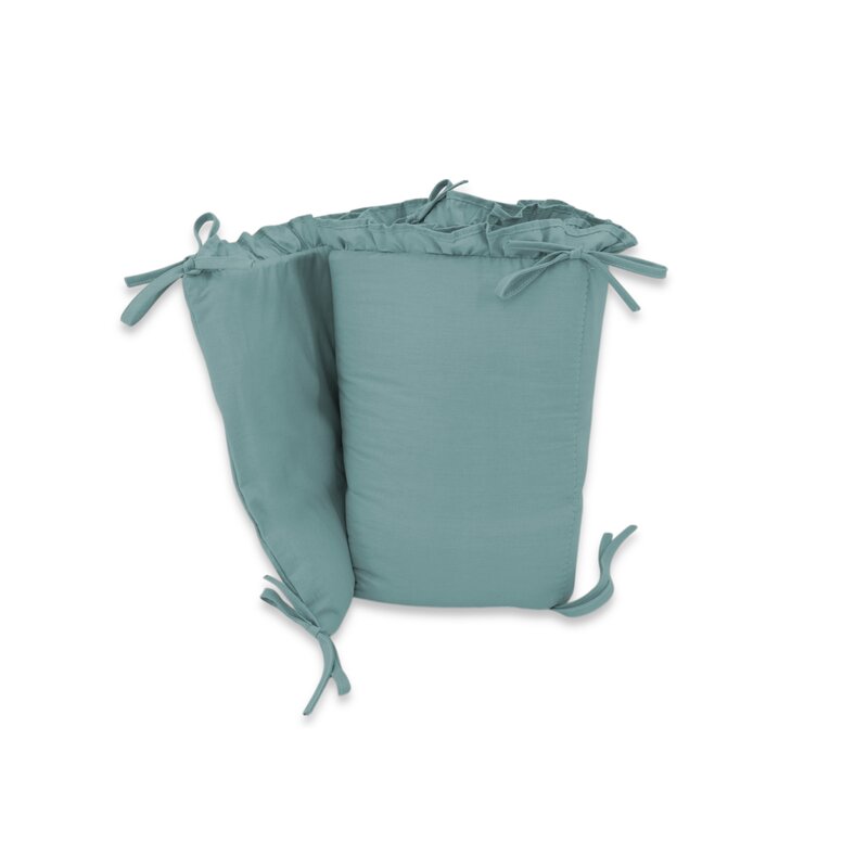 Lenjerie patut cu 5 piese, MimiNu, Pentru patut 120x60 cm, Cu volanase, Cu pilota si perna, Din bumbac certificat Oeko Tex Standard 100, Colectia Royal, Nepal Green