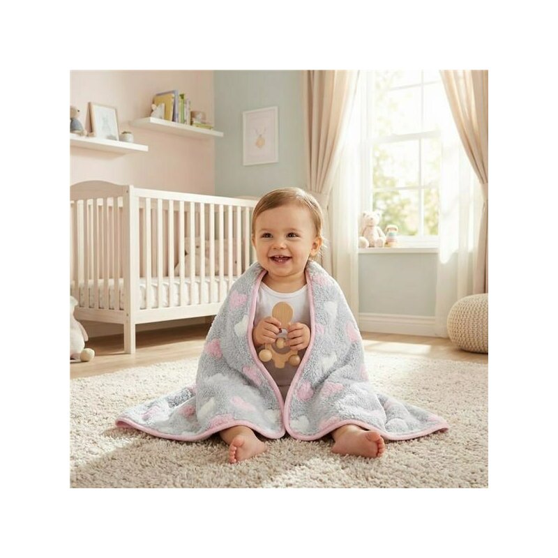 Paturica bebe, New Baby, 80x90 cm, Pufoasa, Pink Heart