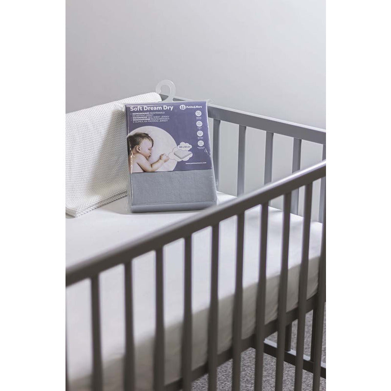 Cearceaf cu elastic, Petite&Mars, Soft Dream, Din Jersey, Lavabil la masina pana la 40 de garde, 120x60 cm, Gri