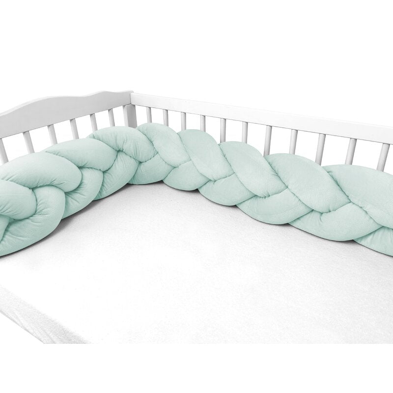 Protectie laterala, MimiNu, Pentru patut, Tip Bumper impletit, Din catifea, 220x23 cm, Cold Mint
