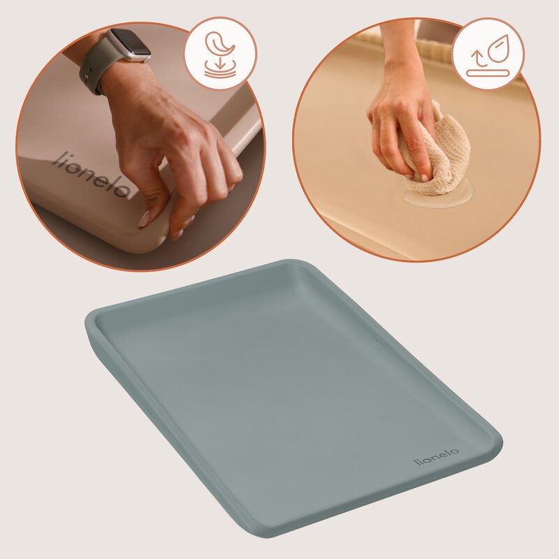 Saltea de infasat, Lionelo, Megs, Moale, Utilizabil si fara husa, Impermeabila, Design ergonomic, 70x49 cm, Fara BPA, Conform cu standardul de securitate EN71-3, 0 luni+, Gri