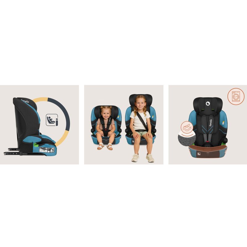 Scaun auto i-Size, Lionelo, Levi Fix, 76 - 150 cm, 1/2/3, ISOFIX + Top Tether, Tetiera reglabila in 10 pozitii, Insertie ergonomica Dri-Seat, Tapiterie lavabila, Testat la impact, Baza lata, Cotiere practice, Conform cu R129, Albastru