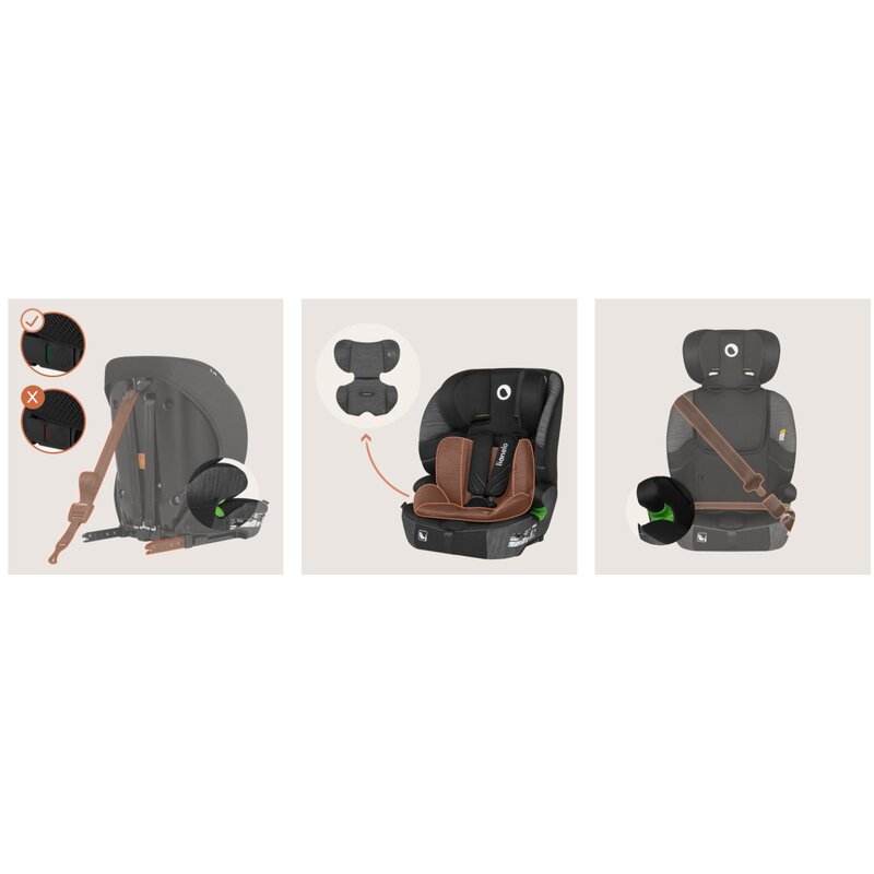 Scaun auto i-Size, Lionelo, Levi Fix, 76 - 150 cm, 1/2/3, ISOFIX + Top Tether, Tetiera reglabila in 10 pozitii, Insertie ergonomica Dri-Seat, Tapiterie lavabila, Testat la impact, Baza lata, Cotiere practice, Conform cu R129, Negru/Gri