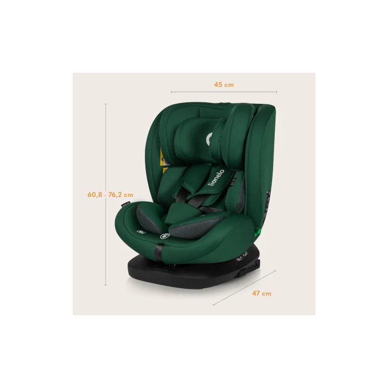 Scaun auto, Lionelo, Bastiaan i-Size, 4 in 1, Protectie laterala, Cu spatar inclinabil in 4 pozitii, Cu tetiera reglabila in 7 pozitii, Rotire 360 grade, Top Tether, 0-36 Kg, 40-150 cm, Cu Isofix, Conform cu ECE R129/03, Verde