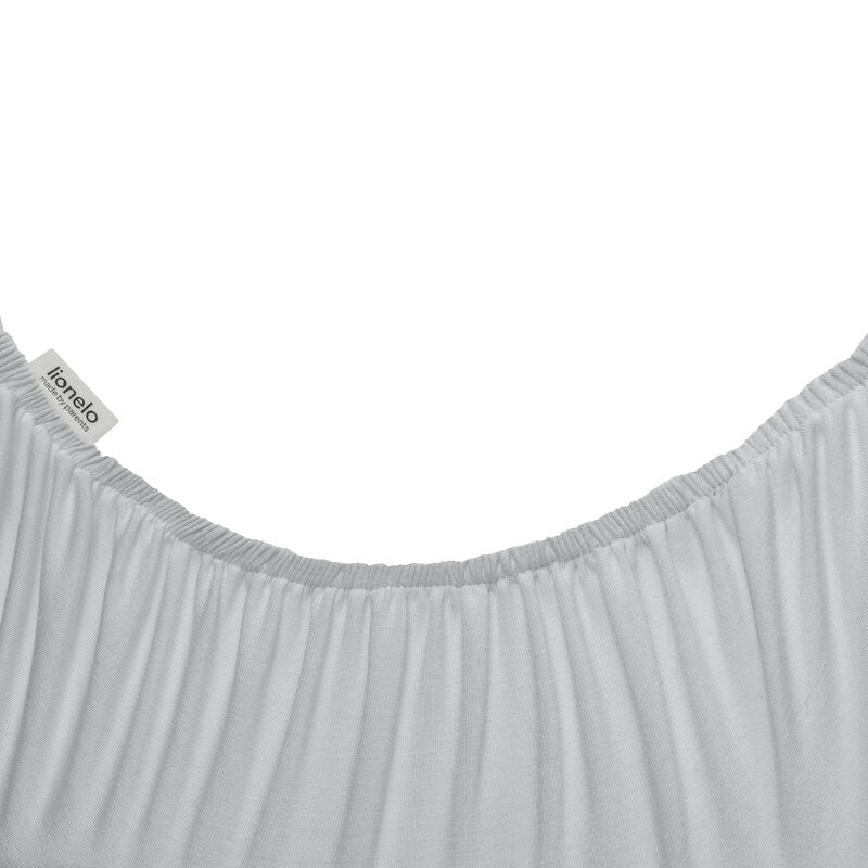Set cearceafuri cu elastic, Lionelo, 70x28 cm, Pentru landouri si patutul co-sleeper Malin, Pentru saltele de max. 10 cm inaltime, Din bambus, Usor de spalat, 30 grade, Fara calcare, Ecologic, Alb/Gri