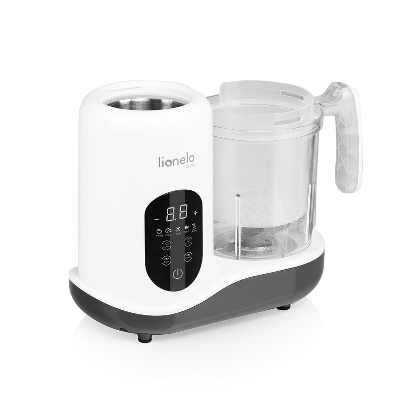 Aparat de gatit, Lionelo, BabyMenu, 5 in 1, Cu gatire la abur, dezghetare, amestecare, incalzire, sterilizare, Cu recipient din tritan, Alb