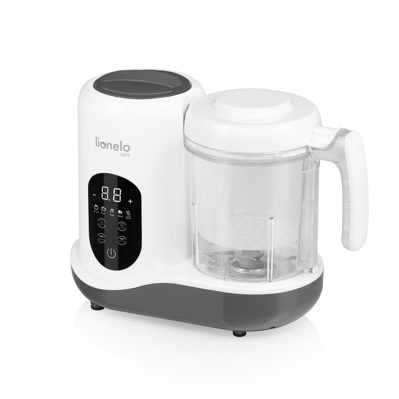 Aparat de gatit, Lionelo, BabyMenu, 5 in 1, Cu gatire la abur, dezghetare, amestecare, incalzire, sterilizare, Cu recipient din tritan, Alb