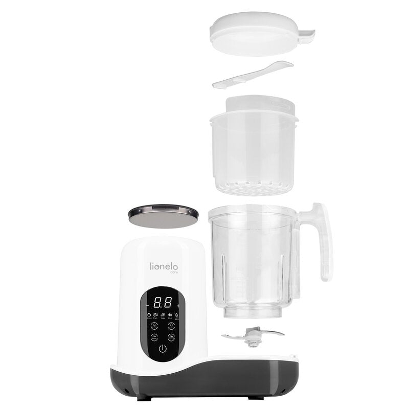 Aparat de gatit, Lionelo, BabyMenu, 5 in 1, Cu gatire la abur, dezghetare, amestecare, incalzire, sterilizare, Cu recipient din tritan, Alb