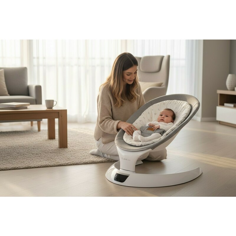 Balansoar electric, Jane, Moon, Cu 5 trepte de viteza, Timer, 12 melodii si 5 sunete ale naturii, Conform cu standardul european EN 12790:2023, Mist