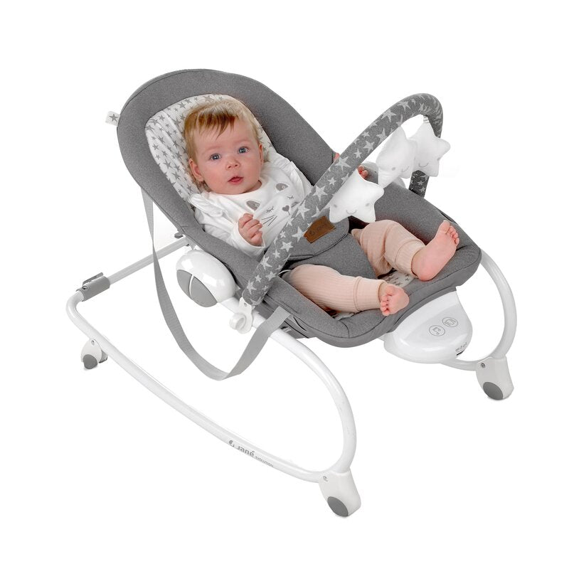 Balansoar, Jane, Evolution, Cu vibratii si melodii, Bara de jucarii si spatar reglabil, Conform cu standardul european de siguranta EN 12790:2023, Sesame