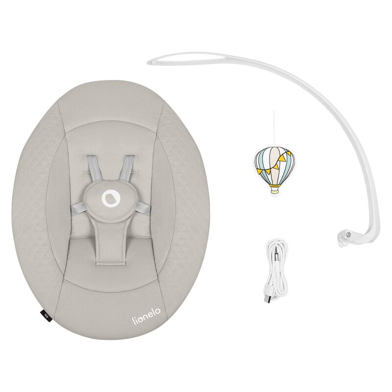 Balansoar, Lionelo, Iris, 2 in 1, Rotire 360 grade, Electric, Cu 3 moduri de leganare, Cu 5 trepte de viteza, Cu 3 pozitii de inclinare, 12 melodii, Silentios, Pana la 9 kg, Bej