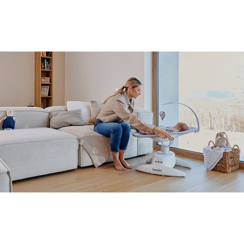 Balansoar, Lionelo, Iris, 2 in 1, Rotire 360 grade, Electric, Cu 3 moduri de leganare, Cu 5 trepte de viteza, Cu 3 pozitii de inclinare, 12 melodii, Silentios, Pana la 9 kg, Bej