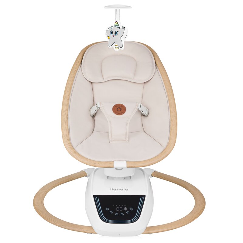Balansoar si sezlong, Lionelo, Olivia, 2 in 1, Electric, Cu leganare 3D, 5 moduri de balansare in mai multe directii, Cu 13 melodii, Scaun pivotant la 180 grade, Reglabil, Cu arcada jucarii, Bej
