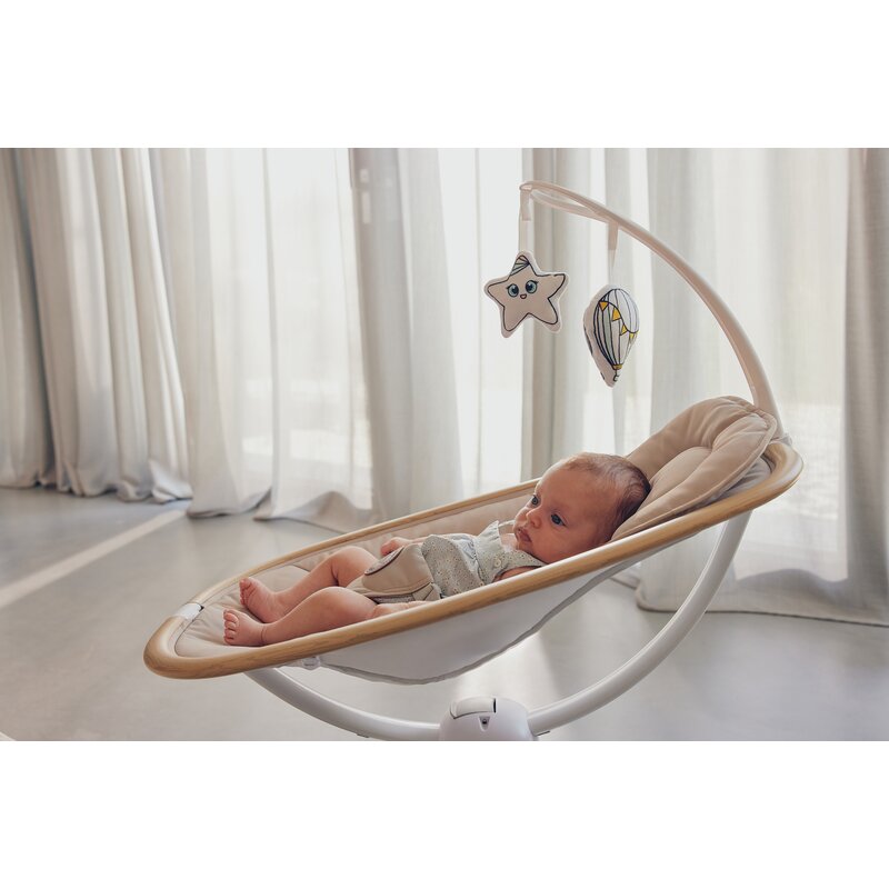Balansoar si sezlong, Lionelo, Olivia, 2 in 1, Electric, Cu leganare 3D, 5 moduri de balansare in mai multe directii, Cu 13 melodii, Scaun pivotant la 180 grade, Reglabil, Cu arcada jucarii, Bej