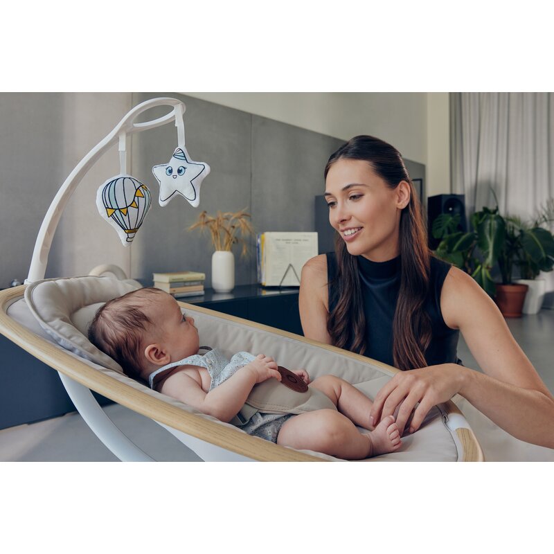 Balansoar si sezlong, Lionelo, Olivia, 2 in 1, Electric, Cu leganare 3D, 5 moduri de balansare in mai multe directii, Cu 13 melodii, Scaun pivotant la 180 grade, Reglabil, Cu arcada jucarii, Bej