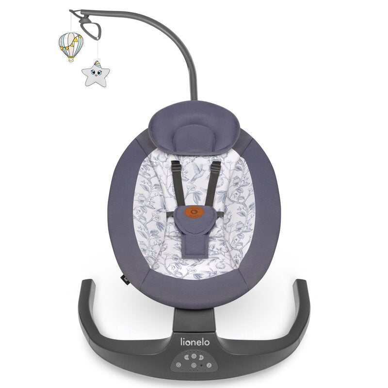 Balansoar si sezlong, Lionelo, Ralf, 2 in 1, Electric, Cu telecomanda si cablu USB, Cu miscare laterala de balansare si 5 niveluri diferite de viteza, Cu 12 melodii, Gri/Alb