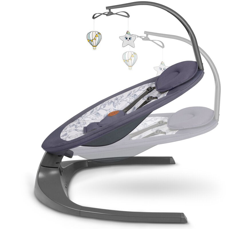 Balansoar si sezlong, Lionelo, Ralf, 2 in 1, Electric, Cu telecomanda si cablu USB, Cu miscare laterala de balansare si 5 niveluri diferite de viteza, Cu 12 melodii, Gri/Alb