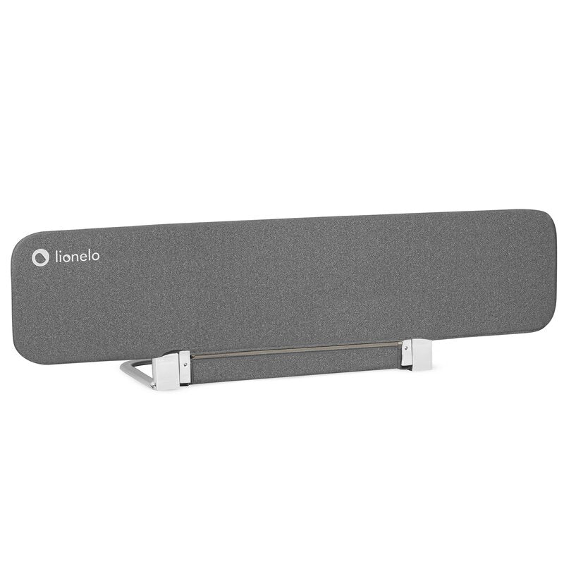 Bariera de protectie pentru pat, Lionelo, Lora XL, Pliabila, Sistem de blocare StandSafe, Geanta de transport inclusa, 150x46 cm, Conform cu BS 7972:2001+A1:2009, Gri