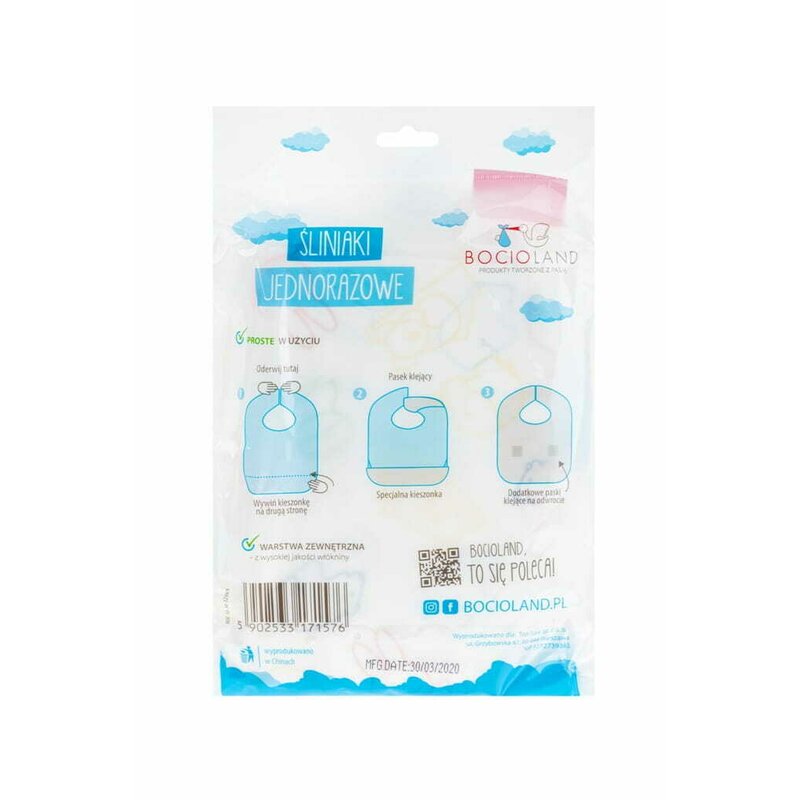 Bavete de unica folosinta, Bocioland, Cu buzunar, Set de 10 bucati, Multicolor