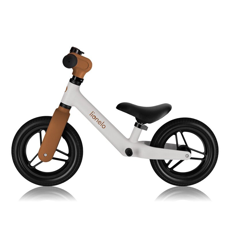 Bicicleta fara pedale, Lionelo, Toni, Cu ghidon si sa reglabile, Ultra usoara, 2.8 Kg, 18 luni+, Sustine 30 kg, Conform cu standardul EN71-1/2/3, Certificata TUV SUD, Bej