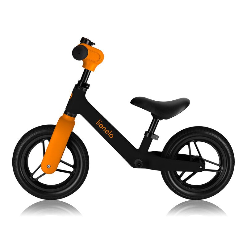 Bicicleta fara pedale, Lionelo, Toni, Cu ghidon si sa reglabile, Ultra usoara, 2.8 Kg, 18 luni+, Sustine 30 kg, Conform cu standardul EN71-1/2/3, Certificata TUV SUD, Portocaliu