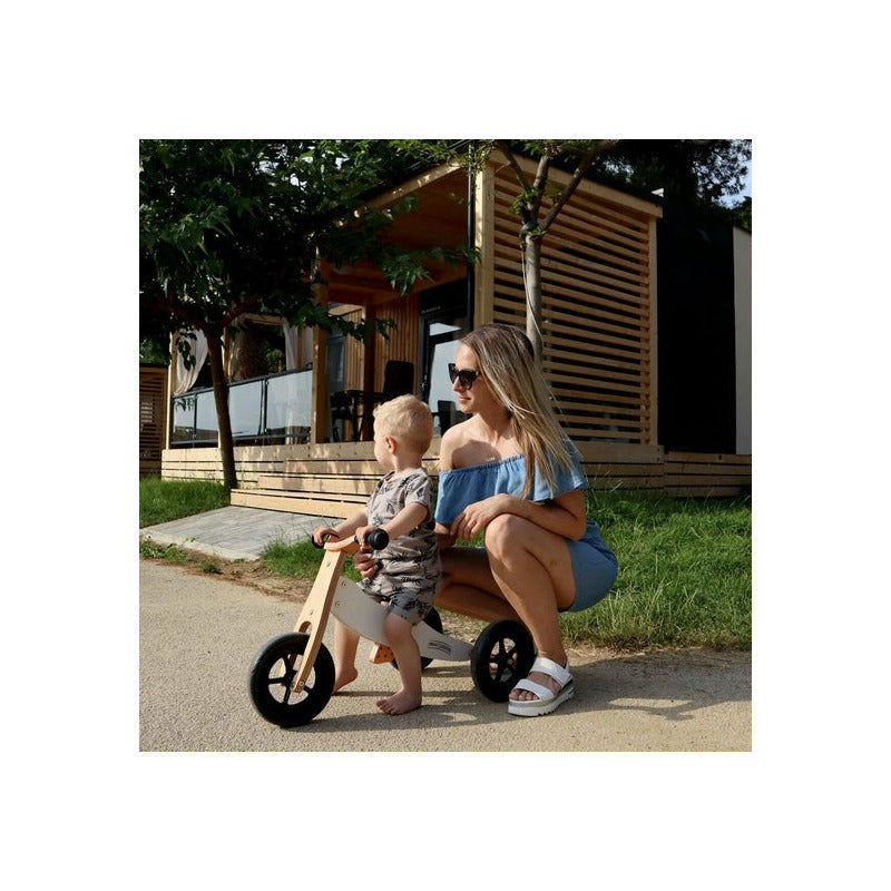 Bicicleta/tricicleta fara pedale, Free2Move, Din lemn, 2 in 1, Functie de bicicleta echilibru, Sa reglabila, Manere antiderapante, Roti ajustabile, 18 luni - 3 ani, Conform cu standardele europene EN71-1;2018, EN71-2:2020, EN71-3:2021, Brown White