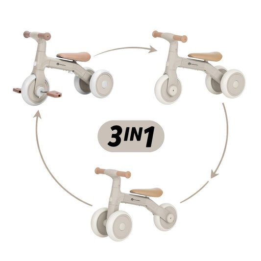 Bicicleta/tricicleta, Petite&Mars, 3 in 1, Multifunctionala, Cu/fara pedale, Ghidon directionabil, Sa reglabila pe inaltime, 2.3 kg, Pana la 25 kg, 12-36 luni, Bej