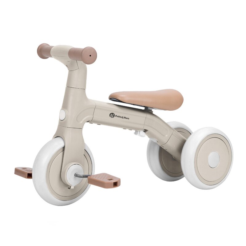 Bicicleta/tricicleta, Petite&Mars, 3 in 1, Multifunctionala, Cu/fara pedale, Ghidon directionabil, Sa reglabila pe inaltime, 2.3 kg, Pana la 25 kg, 12-36 luni, Bej