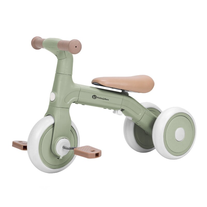 Bicicleta/tricicleta, Petite&Mars, 3 in 1, Multifunctionala, Cu/fara pedale, Ghidon directionabil, Sa reglabila pe inaltime, 2.3 kg, Pana la 25 kg, 12-36 luni, Verde