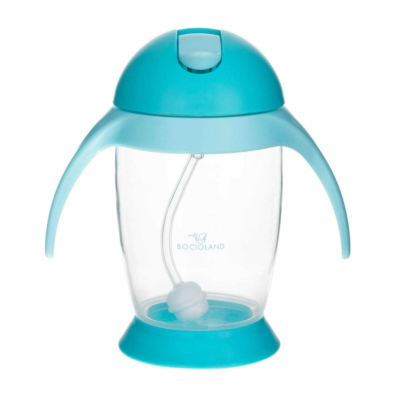 Cana de apa, Bocioland, Cu pai si manere, 300 ml, 6 luni+, Blue