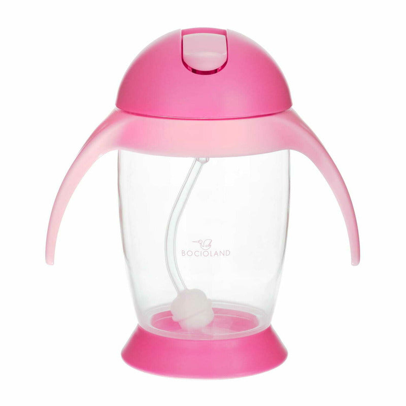 Cana de apa, Bocioland, Cu pai si manere, 300 ml, 6 luni+, Pink