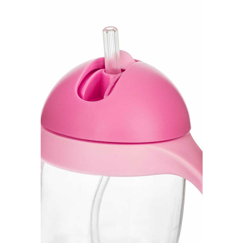 Cana de apa, Bocioland, Cu pai si manere, 300 ml, 6 luni+, Pink