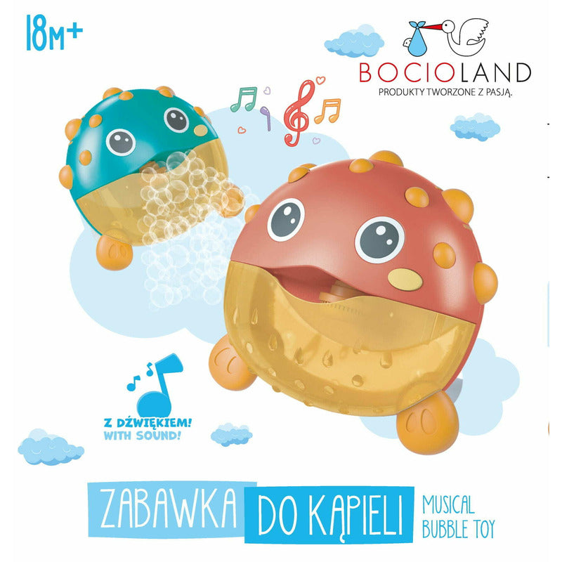 Jucarie Interactiva de baie, Bocioland, Peste cu difuzor pentru baloane de spuma si muzica, Fixare cu Ventuze, Verde, 20x20 cm