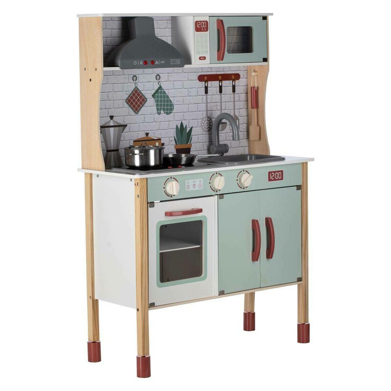 Bucatarie copii lemn, Free2Play, Mini Chef, Cu efecte de sunet si lumina, Cu accesorii, 70 x 30 x 104 cm, Conform cu standardele europene EN71-1;2018, EN71-2:2020, EN71-3:2021