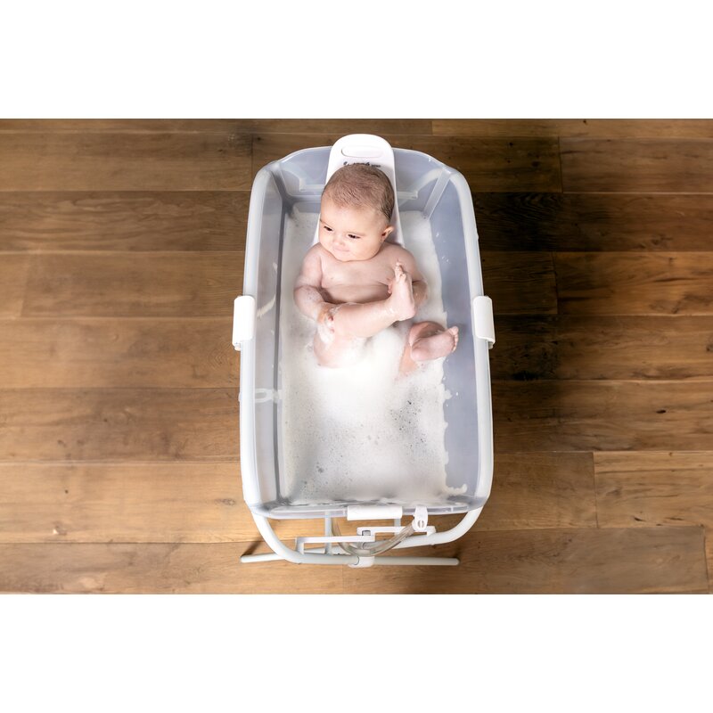 Cadita de baie cu pliere ultra-compacta, Jane, Oasis, Cu doua manere, 68 x 42 x 26 cm, Conform cu standardul european de siguranta EN 17072:2018, Pale