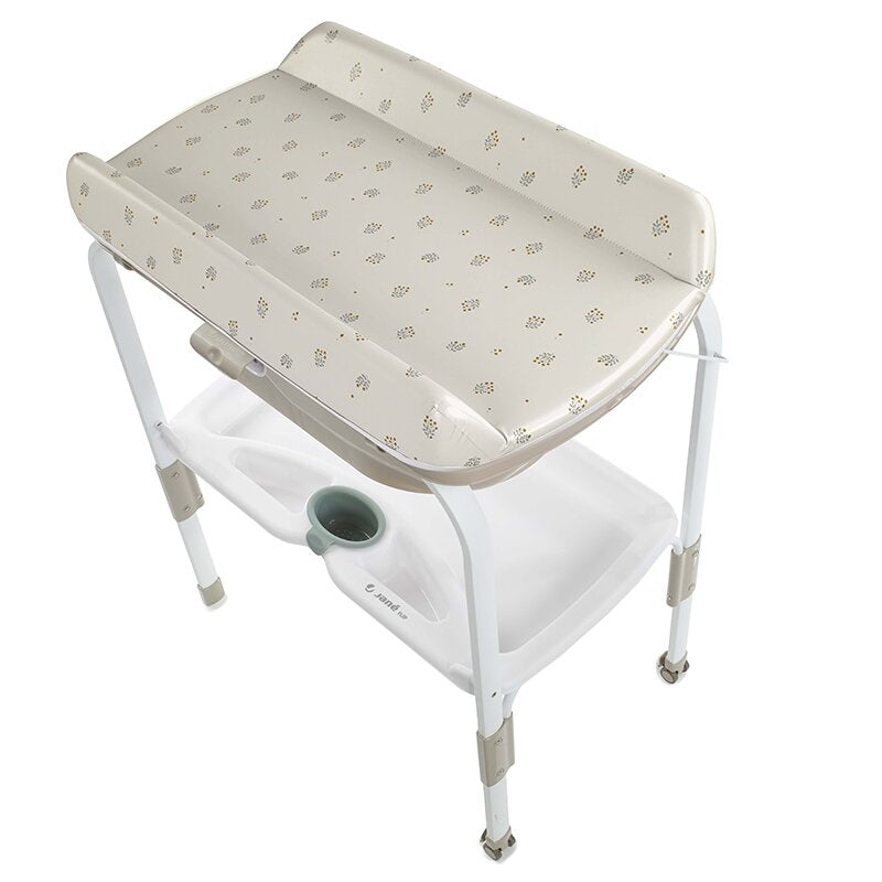Cadita de baie cu suport, Jane, Flip, Cu 2 pozitii anatomice, Cu masuta de infasat, Cu tavita si compartimente pentru accesorii, Conform cu standardele europene EN 17072:2018EN 12221:2008+A1:2013, Mist