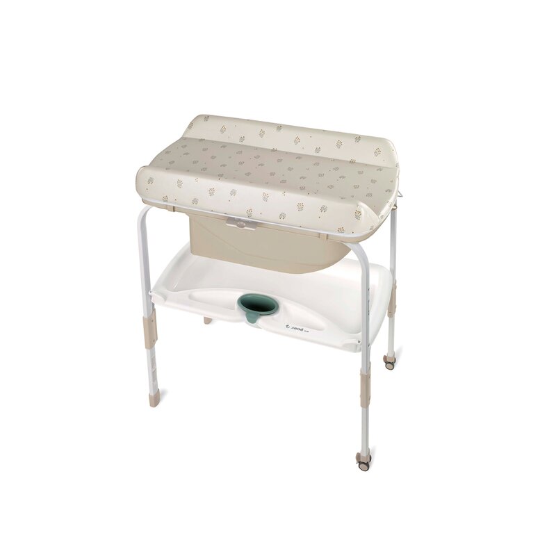 Cadita de baie cu suport, Jane, Flip, Cu 2 pozitii anatomice, Cu masuta de infasat, Cu tavita si compartimente pentru accesorii, Conform cu standardele europene EN 17072:2018EN 12221:2008+A1:2013, Botanic