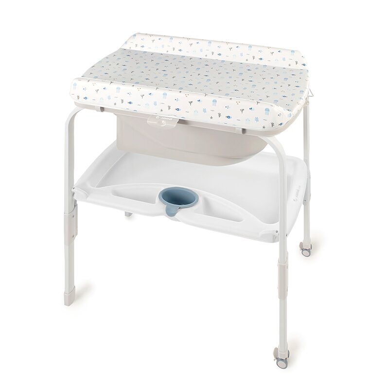 Cadita de baie cu suport, Jane, Flip, Cu 2 pozitii anatomice, Cu masuta de infasat, Cu tavita si compartimente pentru accesorii, Conform cu standardele europene EN 17072:2018EN 12221:2008+A1:2013, Botanic